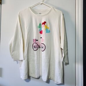 Kim Rogers Pink and White 3/4 Sleeve Tee with Bicycle Design Size 3X